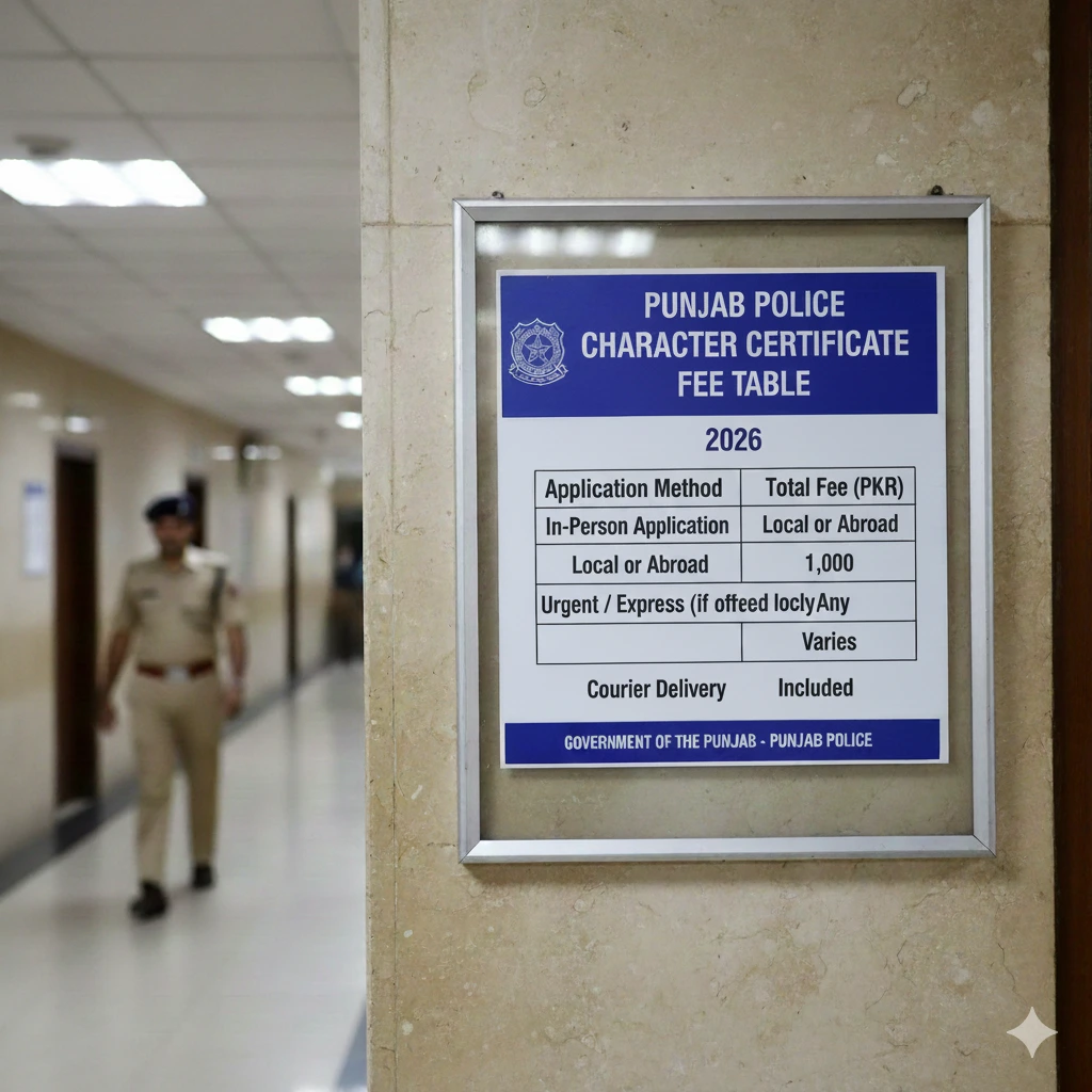 How much is the Police Character Certificate fee in Punjab